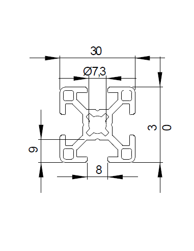 Profilé aluminium 30x30 rainure de 8mm | Technic-achat