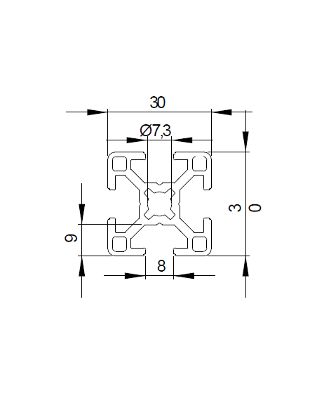 Profilé aluminium 30x30 rainure de 8mm | Technic-achat