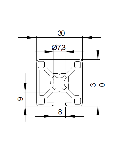 Profilé aluminium 30x30 1N avec 1 rainure de 8mm | Technic-achat