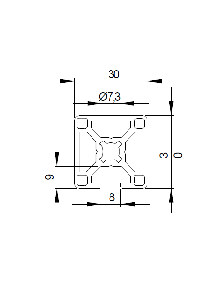 Profilé aluminium 30x30 1N avec 1 rainure de 8mm | Technic-achat