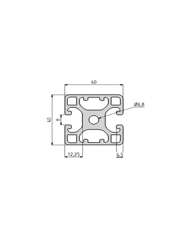 Profilé aluminium 40x40 type I  2 rainures à 180° | Technic-Achat
