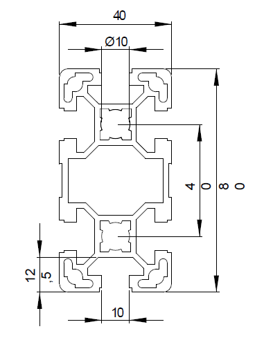 Profilé aluminium 40x80 rainure 10 mm | Technic-achat