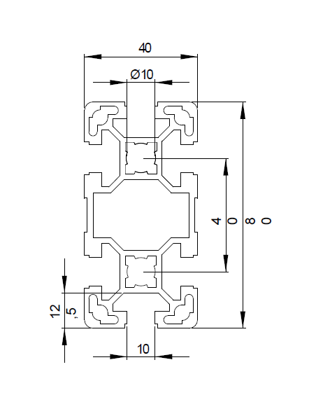 Profilé aluminium 40x80 rainure 10 mm | Technic-achat