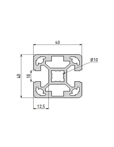 Profilé aluminium 40x40 avec 2 rainures à 180° | Technic-Achat