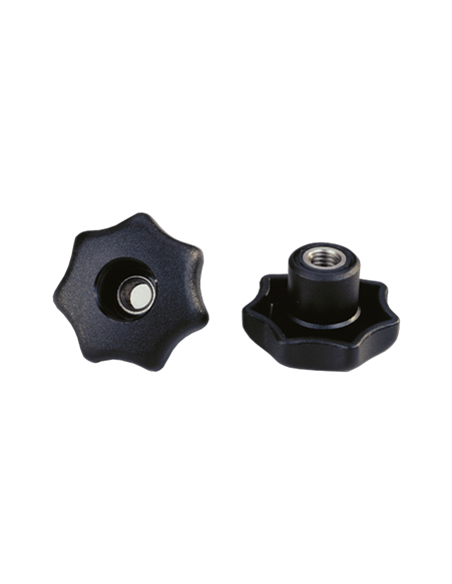 Bouton de serrage etoilé avec insert débouchant