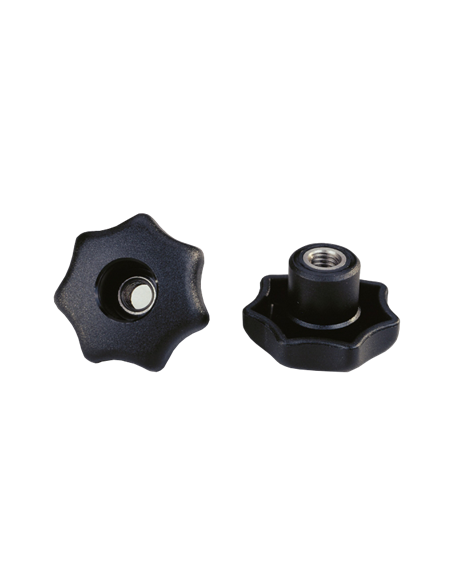 Bouton de serrage etoilé polyamide Ø40 avec insert débouchant M8 ref: TAP_BOU_IN