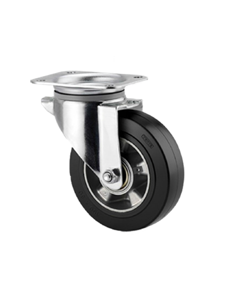 Roue Ø160 bride de montage, pivotante sans frein, 350Kg fixation 10 ref: TAROU10