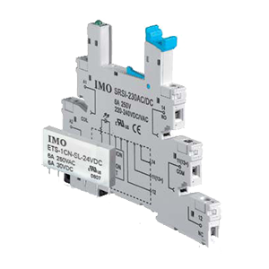 Embase + relais DIN type Slim, 1NO+1NC, commande 12V SRSI-12V-CN